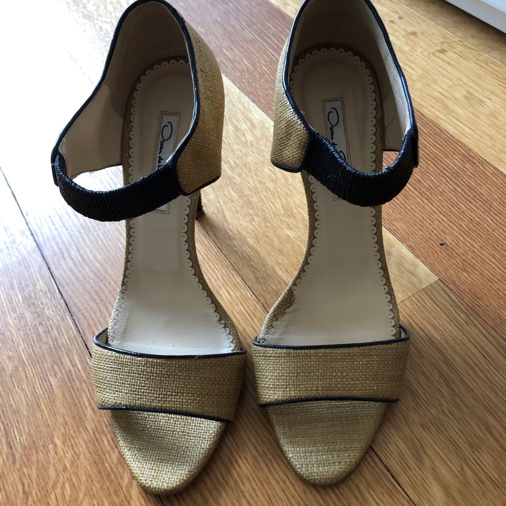 Oscar de la renta rattan beige heels 38 / 8